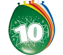 Gekleurde Leeftijdsballon: 10 Jaar 8 st.